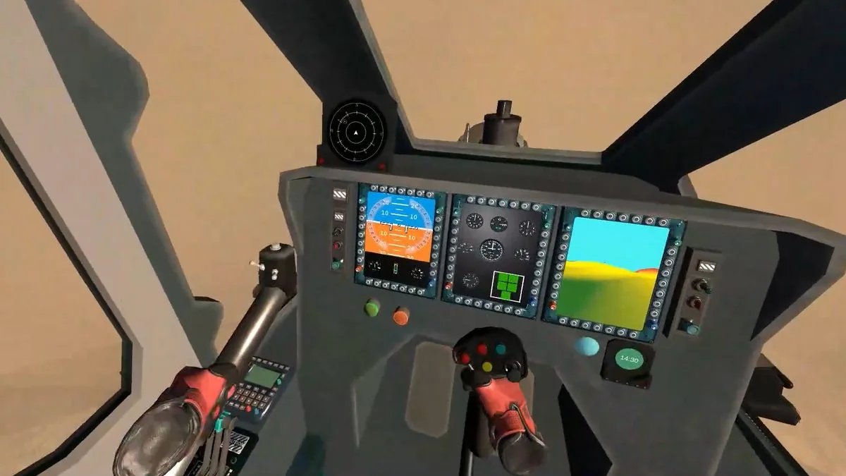 Aircraft cockpit view inside EDIIIE chaff decoy evasion training simulator