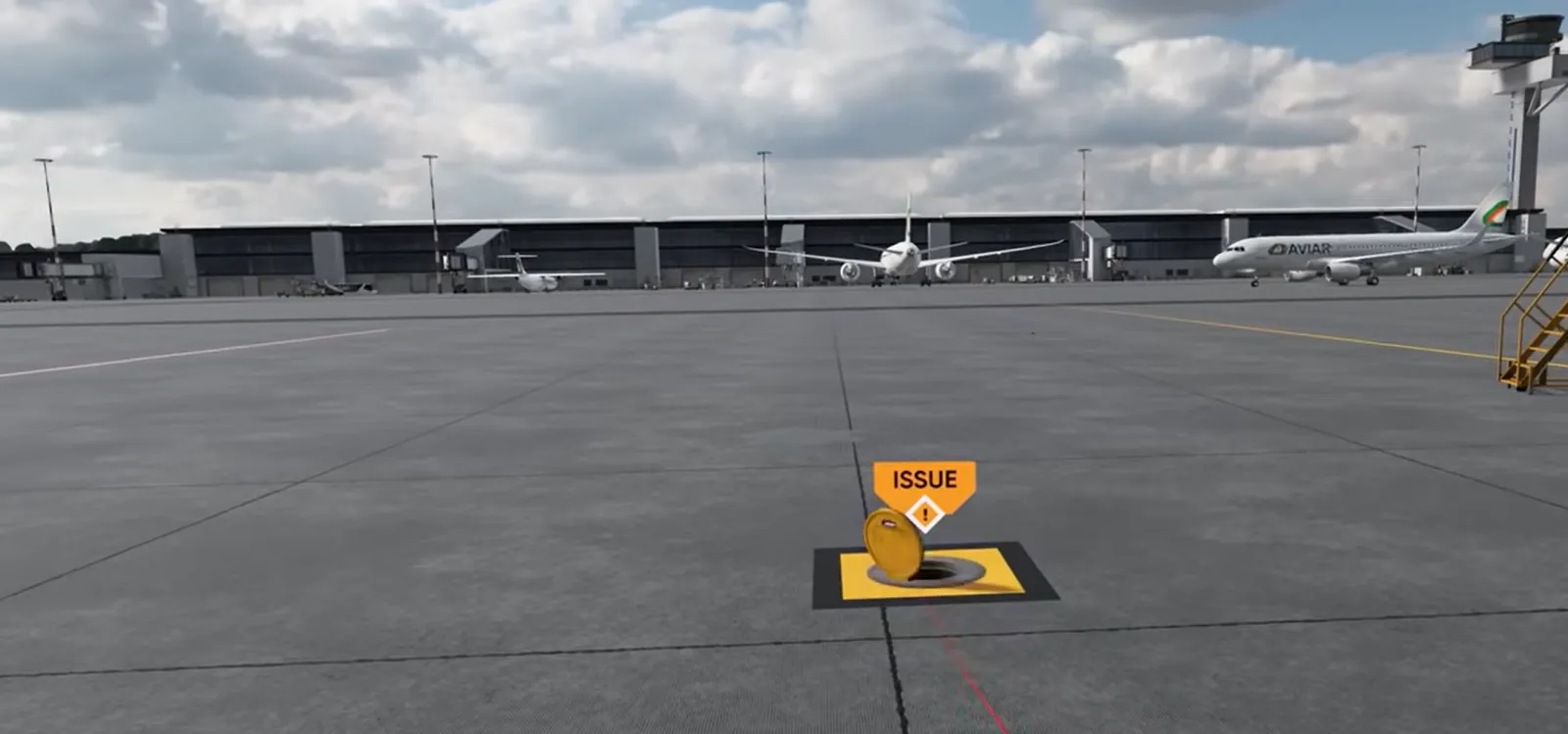 Open manhole flagged as an issue during a VR apron hazard walk